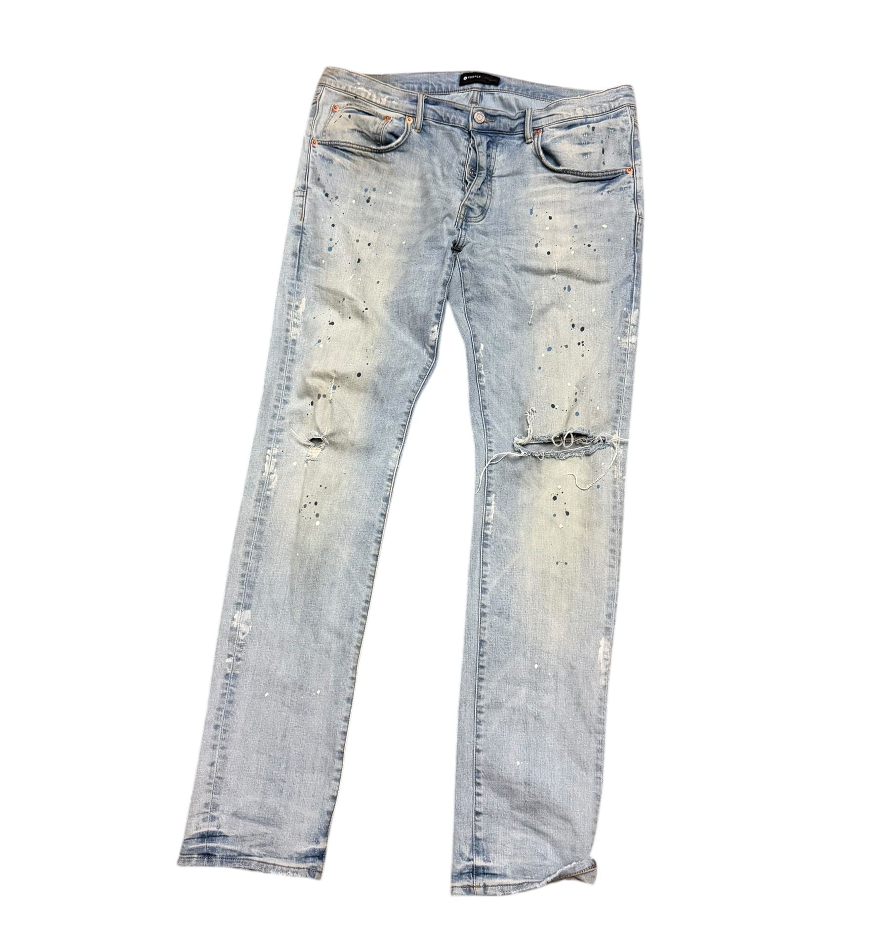 Purple Brand P001 Low Rise Skinny Paint Blowout Jeans In Light Indigo
